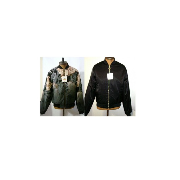 New Womens NWT $200 Satin Puma Reversible Rose Bomber Jacket S Black Beige Small - Picture 3 of 12